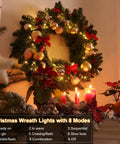 Lit wreath with 4 Pack Battery Operated Outdoor Christmas String Lights With 50 Warm White LEDs On 16.5 Feet Of Dark Green Cable Auto Timer