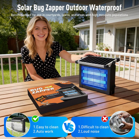 Person with Beast Outdoor Mosquito Zapper With 4500V Electric Grid And USB C Rechargeable Battery on patio table