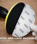 Close-up of 40 Piece 5 Inch Wet Dry Sanding Discs Set With Hook And Loop System, showing 5000 grit sandpaper backing.