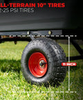 Heavy Duty 2 In 1 Garden Cart Dump Wagon with Convertible Handle 800 Pound Capacity 10 inch pneumatic tire close-up