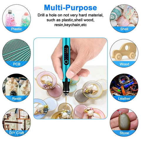 3 Speed Cordless Mini Drill Pen USB Rechargeable DIY Electric Hand Drill Kit With 10 Small Drill Bits for Jewelry and Keychains