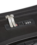 Close-up of zipper and lock on Underseat Rolling Work Bag With USB Charging Port, ID Window and Two Quick-Access Zip Pockets