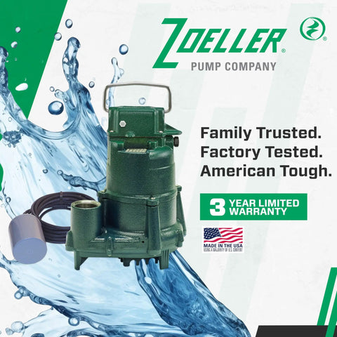 Effluent Pump Half Horsepower Nonautomatic With Piggyback Float Switch High Flow Vortex Impeller 115V visible with warranty