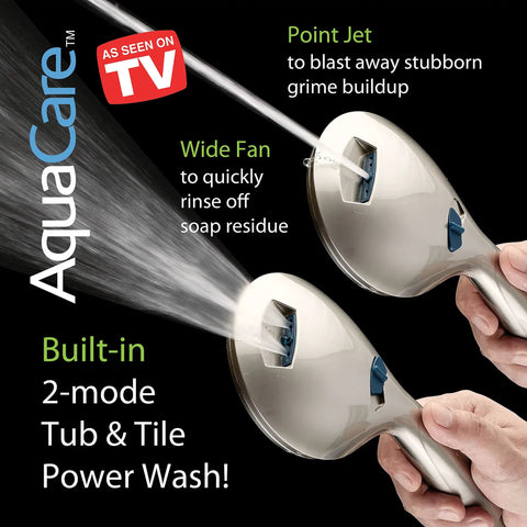High Pressure Handheld And Rain Shower Head Combo With Anti Clog Jets 3 Way 50 Mode System shown with dual spray modes