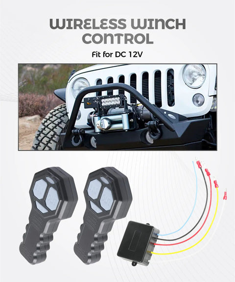 5 Wire Winch Controller With Dual Transmitters: Wireless Tow Winch Remote System For Most Trucks, ATVs, And SUVs, Weather Resistant ABS Housing, No Fuss One Hand Operation, Heavy Duty Winch Accessory on Jeep winch with two remotes and receiver