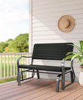 Outdoor Glider Bench With Steel Frame 2 Seat Porch Loveseat Swing For Patio Garden And Backyard Rocking Chair For Porch And Lawn In Dark Green Smooth Quiet Glide