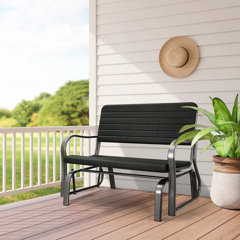Outdoor Glider Bench With Steel Frame 2 Seat Porch Loveseat Swing For Patio Garden And Backyard Rocking Chair For Porch And Lawn In Dark Green Smooth Quiet Glide