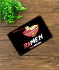 Ramen Love Dope Vintage Rustic Metal Tin Sign 8x12 Inch Wall Art on a wooden surface with a plant beside it.