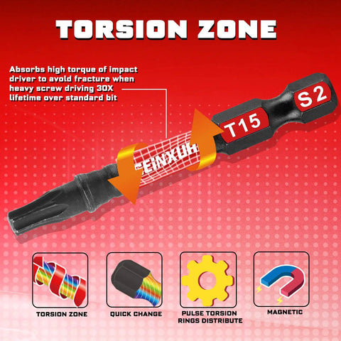 T15 screwdriver bit from 27 Piece Impact Screwdriver Bits Set With Magnetic S2 Steel Tips Phillips Slotted Square Torx