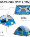 All In One Family Camping Tent With Rain Fly Waterproof And Windproof Dome Design Quick Setup In Minutes for 2 4 6 8 People