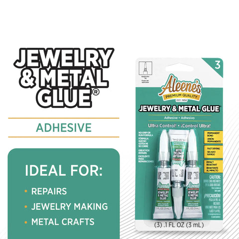 Jewelry And Metal Glue Three Pack 0.1 Oz Instant Adhesive For Jewelry Making And Repairs Waterproof Dries Clear For A Strong Permanent Bond No Drip Formula packaging front view