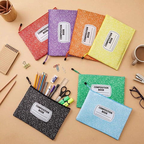 8 Pack Colorful Composition Notebook Mesh Zipper Pouch Bags 9x13 Inch A4 Letter Size Waterproof Zipper Pouches for school supplies