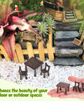 Miniature Fairy Garden Furniture Set Of 10 Resin Tables And Chairs For Terrariums And Dollhouses Rustic Wood Grain Look With Realistic Painted Details Totally Adorable For Succulents Moss And Landscape Garden Decor