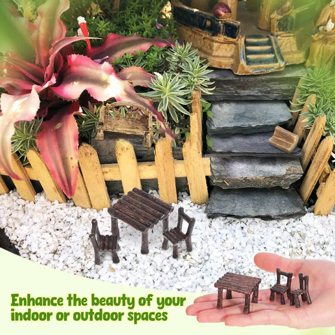 Miniature Fairy Garden Furniture Set Of 10 Resin Tables And Chairs For Terrariums And Dollhouses Rustic Wood Grain Look With Realistic Painted Details Totally Adorable For Succulents Moss And Landscape Garden Decor