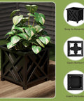 Lattice Design Outdoor Planter Box Dope Front Porch Decor 14.75 Inch Square Black Plant Pot 13 Inch Tall For Patio Garden DIY Friendly Flower Pots And Outdoor Planters