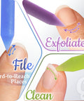 Glass Cuticle Pusher Manicure Stick with slanted and pointed ends for filing, exfoliating, and cleaning under nails.