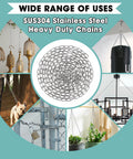 10 Feet SUS304 Stainless Steel Hanging Chain For Home Outdoor Use with examples of uses including hammocks and outdoor lighting.