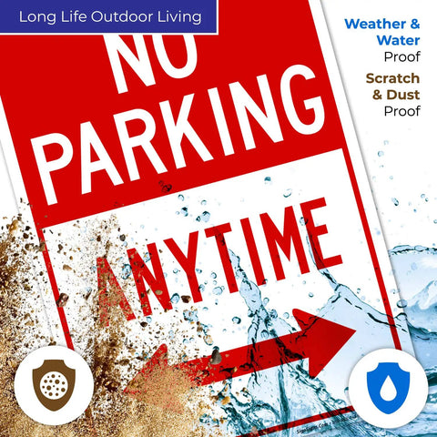 Heavy Duty No Parking Anytime Warning Sign With Bright Arrows Tough As Nails Rust Proof Aluminum Construction Totally Weatherproof.
