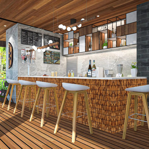 Natural Reed Fence Panel 6 Ft By Sixteen Point Four Ft Bamboo Privacy Screen for outdoor cafe bar area, brown design.