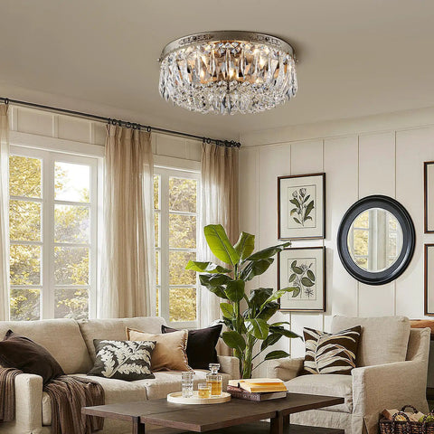 Antique Silver French Empire Crystal Semi Flush Mount Chandelier LED Ceiling Light Fixture For Dining Room Bathroom Bedroom