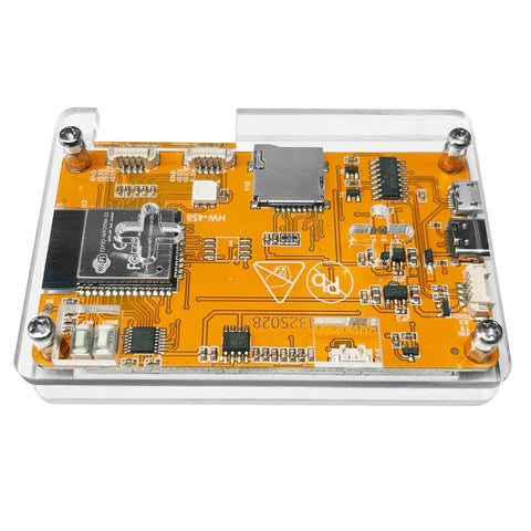 Bitcoin Lottery Miner NerdMiner V2 ESP32 Solo Miner circuit board in transparent case for smooth BTC solo mining performance