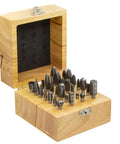 Tough As Nails 28 Piece Solid Carbide Burr Set Uncoated Rotary Files in wooden case for precision metal grinding.