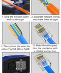 RJ45 Pass Through Crimp Tool For Cat5 Cat5e Cat6 Cat6a And Cat7 Shielded Mod Plugs 8P8C, step-by-step cable termination process