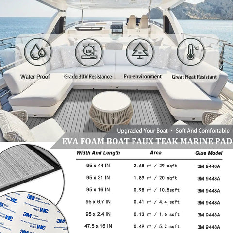 EVA Foam Boat Decking With 3M Self Adhesive Backing Faux Teak Marine Flooring on yacht deck, waterproof and UV stable