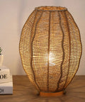 Rattan Woven Side Table Lamp For Boho Coastal Living Room And Bedroom Handmade Farmhouse Nightstand Lamp With 8.6 Inch Diameter