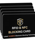 Five Pack RFID Blocking Cards For Wallets And Purses Protect NFC Contactless Debit And Credit Cards Bank IDs And ATM Cards From E Theft And Skimming, Slim Card Blockers That Keep Your Wallet Secure Everywhere