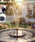 2.5W Solar Fountain Pump With 6 Nozzles for Bird Bath Garden Outdoor Water Feature, fountain spraying water with bluebird nearby