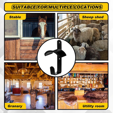 Wall Mount Horse Bridle Rack Black Metal Bridle Holder With Hooks And Screws for stable, sheep shed, granary, utility room
