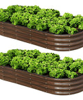 Two Piece Raised Garden Bed Kit, Outdoor Oval Metal Planter For Vegetables And Flowers, Ground Box With Easy Assembly, Brown Finish, 72L X 36W X 12H Inches, Durable Weather Resistant, displaying planted lettuce