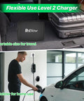 40A Level 2 EV Charger With J1772 Connector Portable Mobile Electric Vehicle Charger in car trunk and charging a vehicle