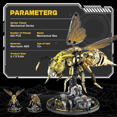 OrbBlaster Mechanical Bee Building Kit For Adults With LED Lights And Moving Wings A Golden Robotic Insect Model For Display And Gift Idea 832 Piece Collectible Toy Set