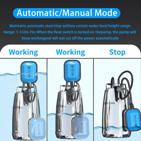 1HP Submersible Sump Pump With Float Switch Auto And Manual Modes 3500 GPH Stainless Steel Construction Handles Solids Do It All For Basements Gardens And Ponds