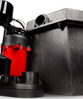 One Third HP 115 Volt Under Sink Sump Pump System with Six Gallon Basin, showing pump and black basin, for home wastewater use
