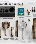 Mixology Bartender Kit Bar Set For Home Bar Enthusiasts 14-Piece Shaker Set With 28oz Boston Shaker Brass And Black Finish displayed