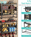 Power Tool Organizer With Charging Station Wall Mount 2 Pack for Cordless Drills and Tools Built In Outlets for DEWALT Ryobi Craftsman Milwaukee Makita Bosch Garage Organization That Keeps Your Shop Tight, visible with tools and accessories
