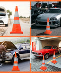 28 Inch Collapsible LED Traffic Cones Four Pack Pop Up Reflective Safety Cones For Roadside Parking Lot Construction And Events Ultra Easy To Fold Store And Deploy In Bright Orange