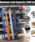 Heavy Duty Vertical Bar Rack For Lumber And Steel Rods Garage Storage Solution With 3000 Lb Weight Limit, storing various materials.
