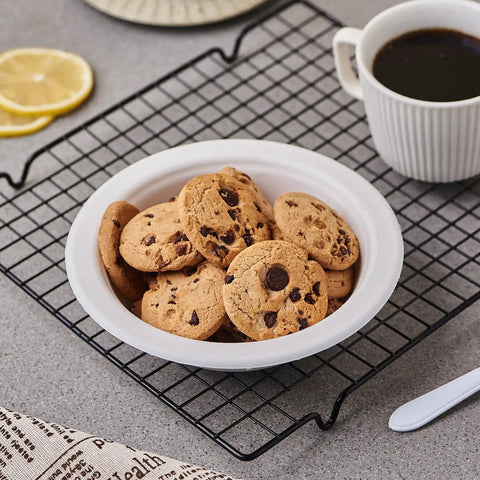 175 Pack 16 Oz Sugarcane Bagasse Soup Bowls Microwave Safe Heavy Duty Disposable For Hot Soups Desserts And Snacks Eco Friendly Compostable Dinnerware with chocolate chip cookies.