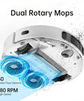 Bottom view of Smart Robot Vacuum And Mop System That Crushes Mess With Auto Mop Cleaning And Drying Self Refilling Base