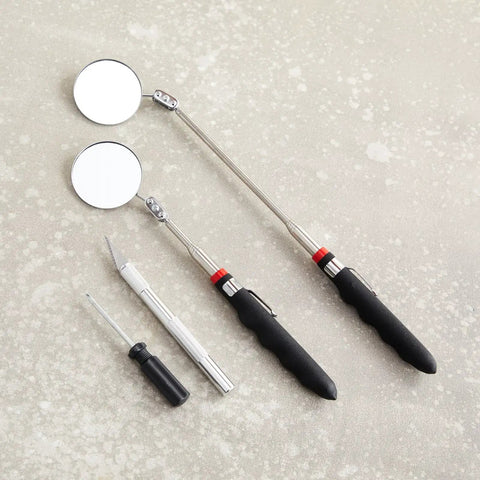 2-Pack Inspection Mirror Tools with 2-inch round heads and 24.5-inch telescoping handles for auto, HVAC, and weld inspections
