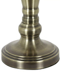 Close-up of brass base from Two Pack Antique Brass Table Lamp Set Built Tough Metal Construction White Linen Hardback Shade And Touch Control Switch Perfect For Nightstands Consoles And Side Tables.