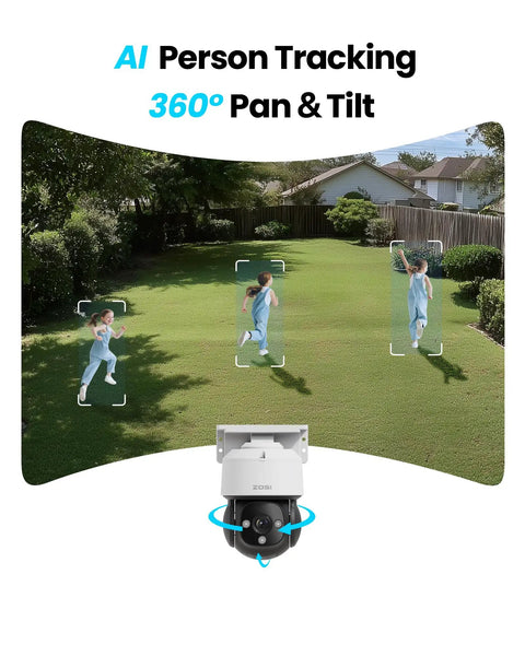 Top Shelf 4K PoE Security Camera Quad Pack, Hella Crisp 8MP Footage With Smooth Pan And Tilt Controls, AI person tracking in backyard.