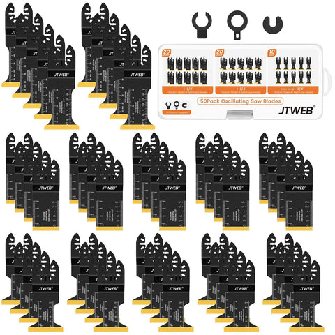 50 Pieces Titanium Oscillating Multitool Blades Set For Metal Wood Plastic Nails With Titanium Carbide Coating Delivers Over 2x Life, Abrasion Resistant, Compatible With Milwaukee Rockwell Ryobi Tools in packaging