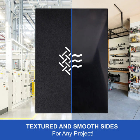 One Quarter Inch Black ABS Plastic Sheet 12 By 12 Inches Textured Matte Finish Heat Moldable Panel For Home Decor, Dope Crafts, Robotics, DIY Projects And Industrial Use Made In USA 6mm Thick displayed showing textured and smooth sides.