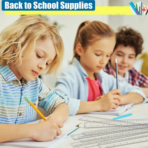 Kids using 32 Pack Clear Rulers 12 Inch Dual Side Measuring Tools With Centimeters And Millimeters Bulk Metric Rulers For Kids