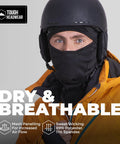Person wearing Ultra Soft Fleece Balaclava Ski Mask For Men And Women Warm As Heck Cold Weather Full Face Mask, black color.
